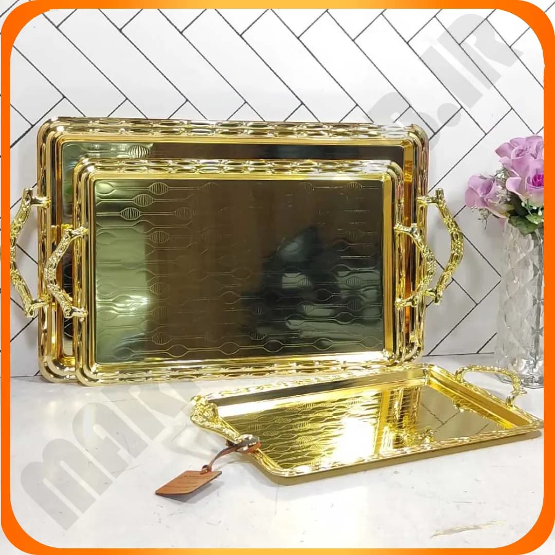 سینی 3 تکه تمام طلایی جعبه مشکی 6796 جرمکس
