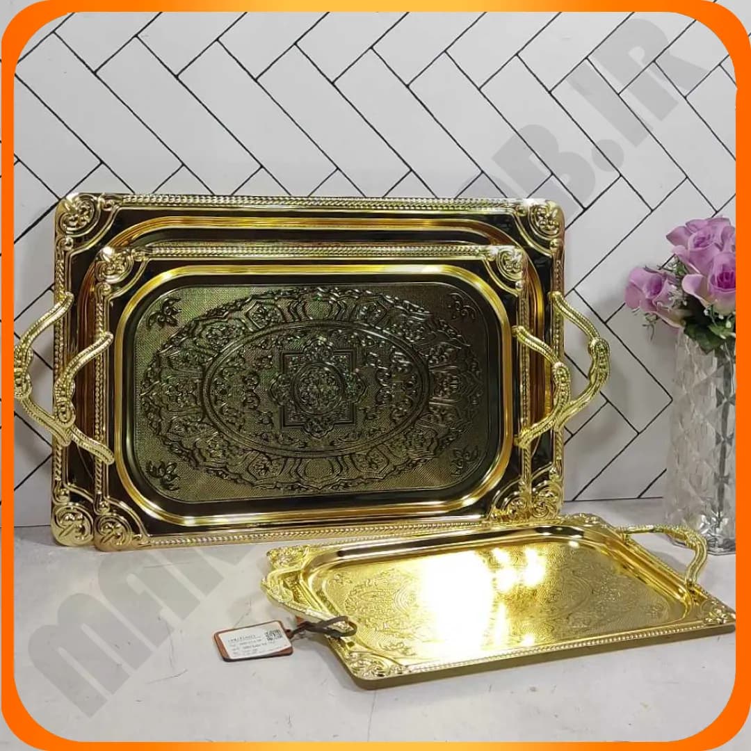 سینی 3 تکه تمام طلایی جعبه مشکی 6795 جرمکس