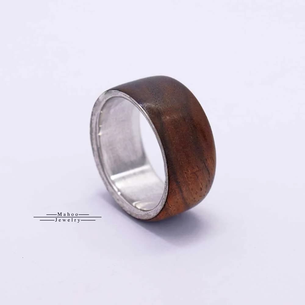انگشتر نقره و چوب گردو مدل R0119 — تصویر ۲