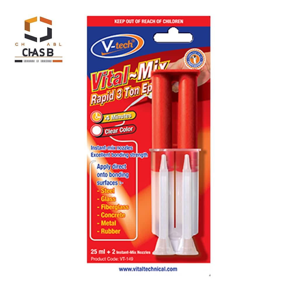 چسب اپوکسی فولاد سرنگی شفاف وی تک مدل V-TECH VITAL MIX RAPID 3 TON EPOXY 25ML – VT-149