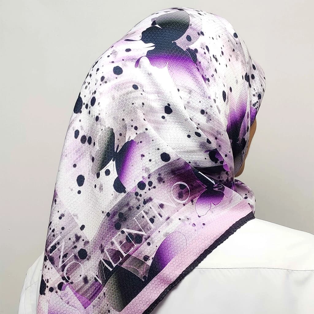 مینی اسکارف نخی دخترونه بنفش طرح آبرنگ
