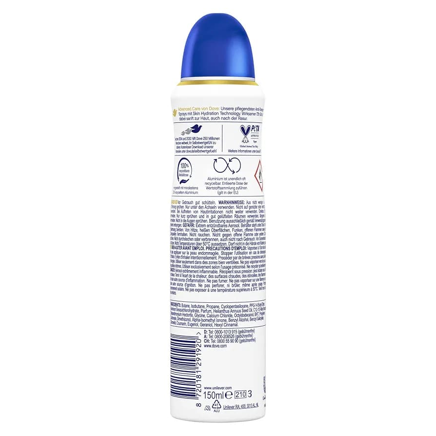 اسپری داو رایحه شیر حجم۲۵۰ml ساعته۷۲ مدل Advanced Care(ساختUK) — تصویر ۷