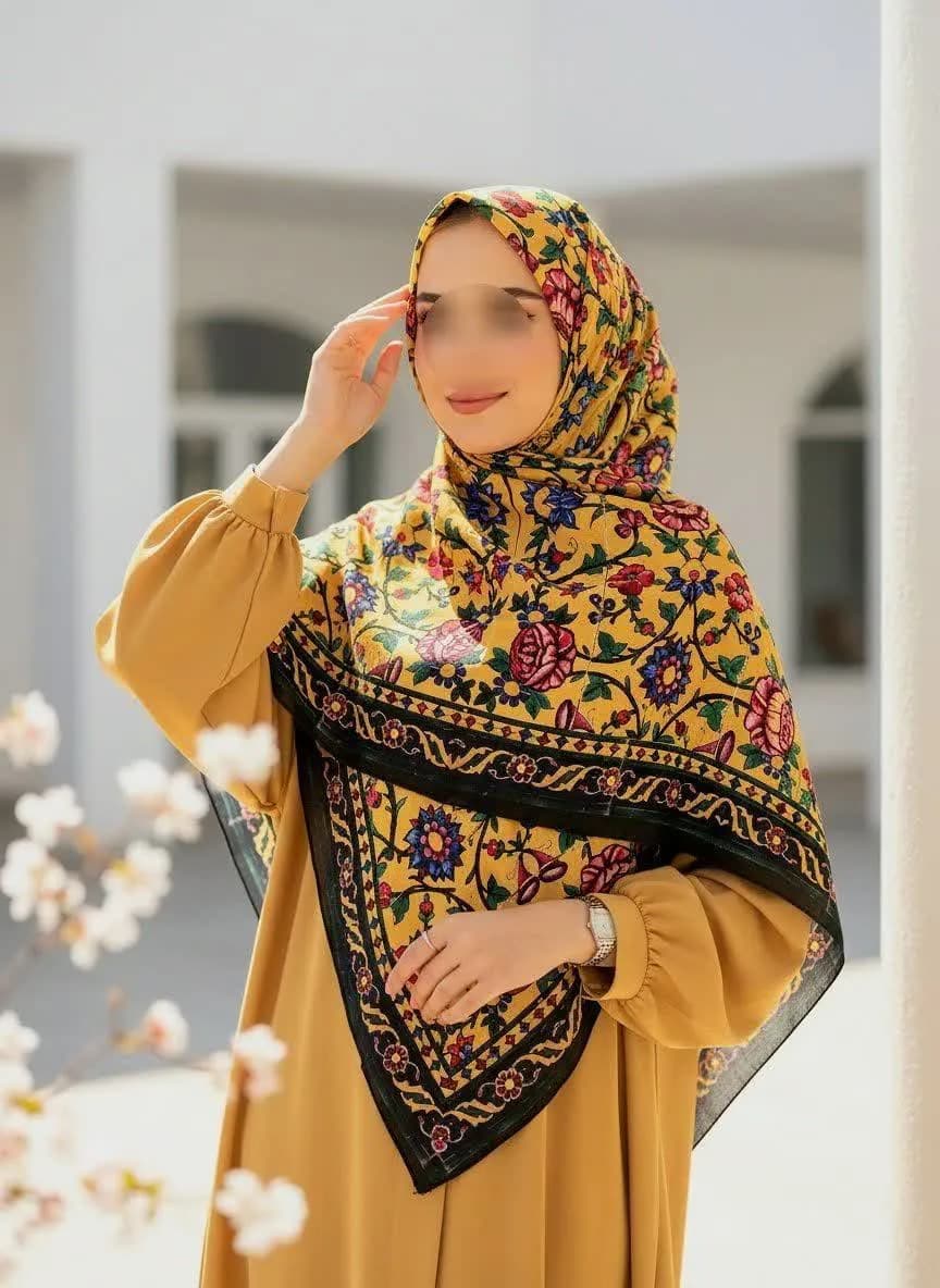 روسری سوپرنخ زنانه طرح گلزار رنگ زرد