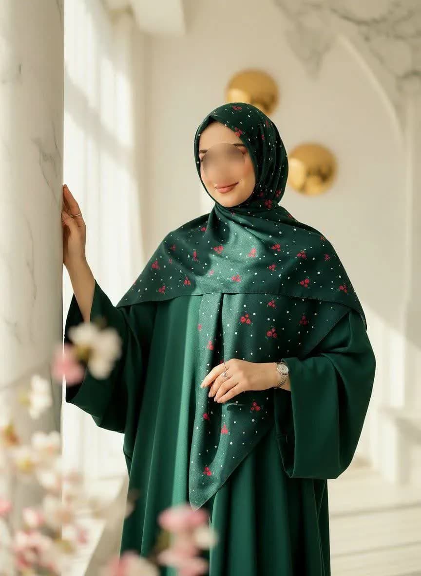 روسری سوپرنخ زنانه طرح شکوفه قرمز رنگ سبز