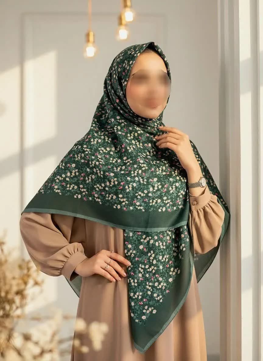 روسری سوپرنخ زنانه رنگ سبز طرح گل ریز