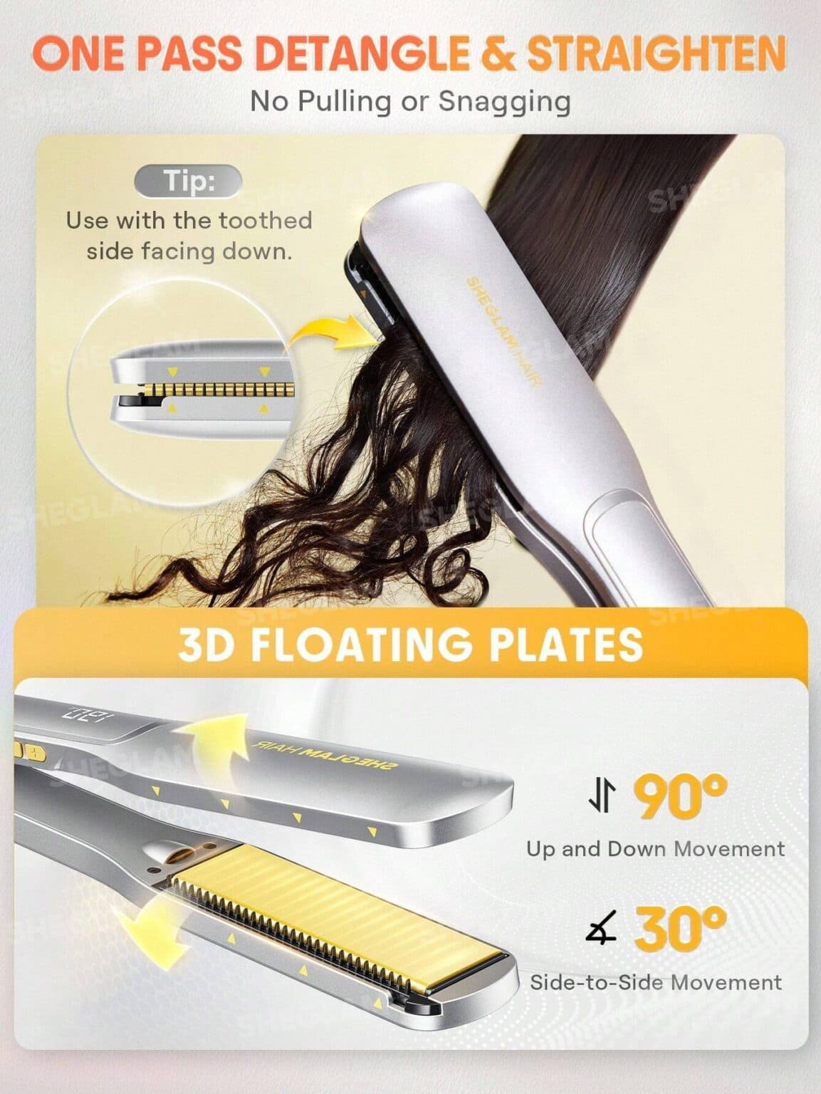 اتو مو صفحه پهن شانه دار شیگلم مدل sleek chic wide glide straightener (ضمانت اصالت) — تصویر ۵