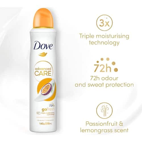 اسپری داو مدل advanced Care با رایحه پشن فروت و علف لیمو ۷۲ساعته حجم250ml (ساخت UK) — تصویر ۲