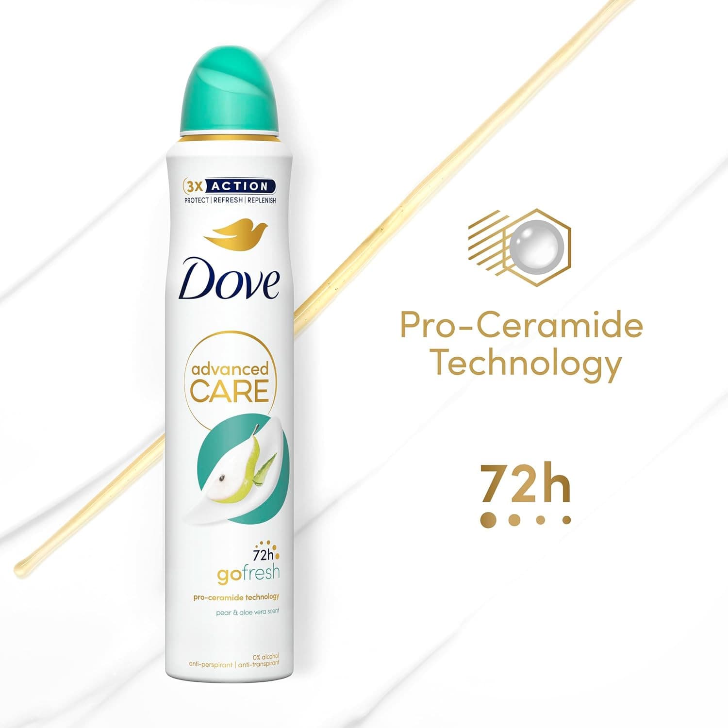 اسپری داو گلابی و الو‌‌ورا 72ساعته مدل Dove Advanced Care حجم250ml (ساخت Uk) — تصویر ۲