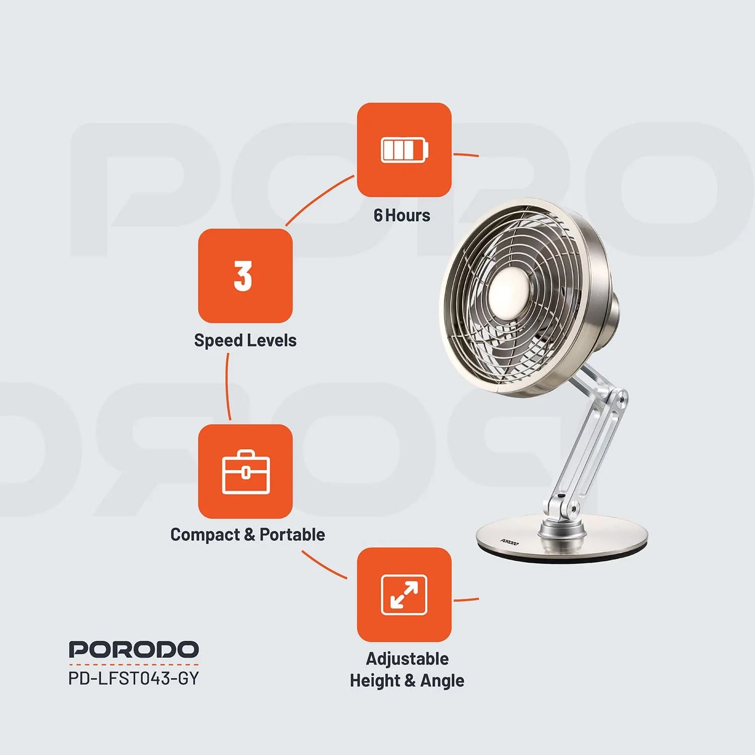 پنکه شارژی رو میزی فلزی پرودو porodo lifestyle metal desk fan PD-LFST043 — تصویر ۳