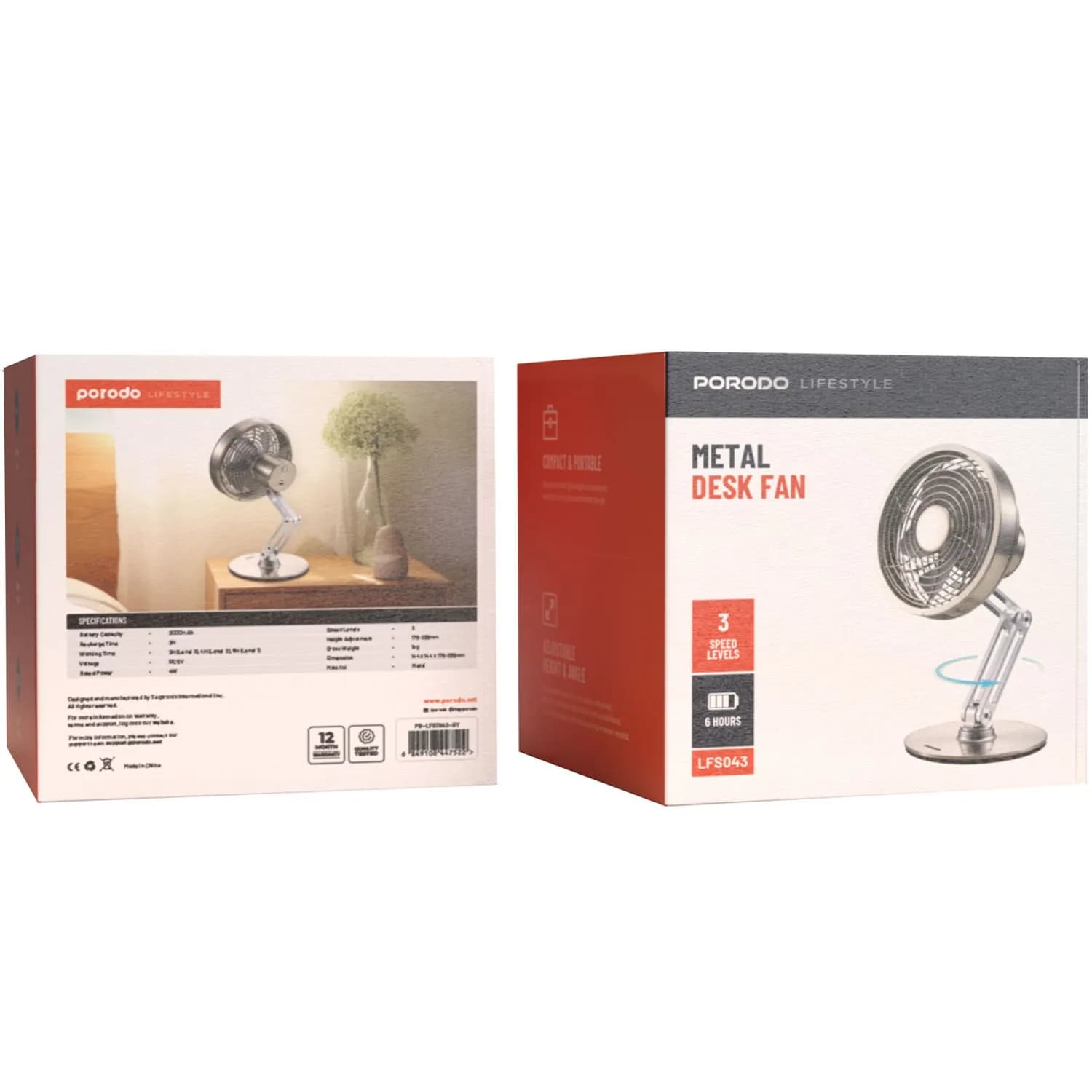 پنکه شارژی رو میزی فلزی پرودو porodo lifestyle metal desk fan PD-LFST043 — تصویر ۵