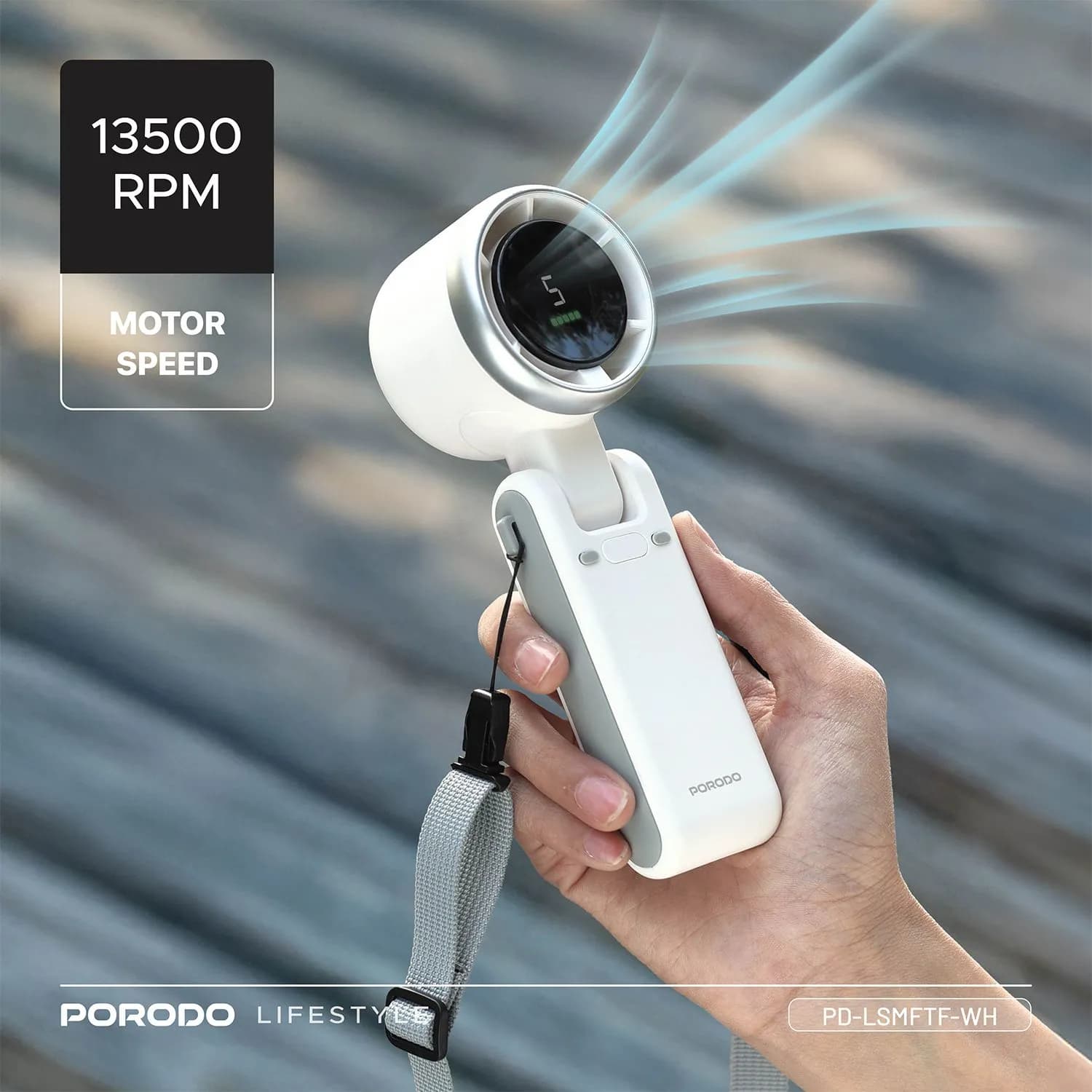 پنکه دستی و رومیزی توربویی شارژی پورودو Porodo 180° Foldable Handheld Turbo Fan PD-LSMFTF-WH — تصویر ۵