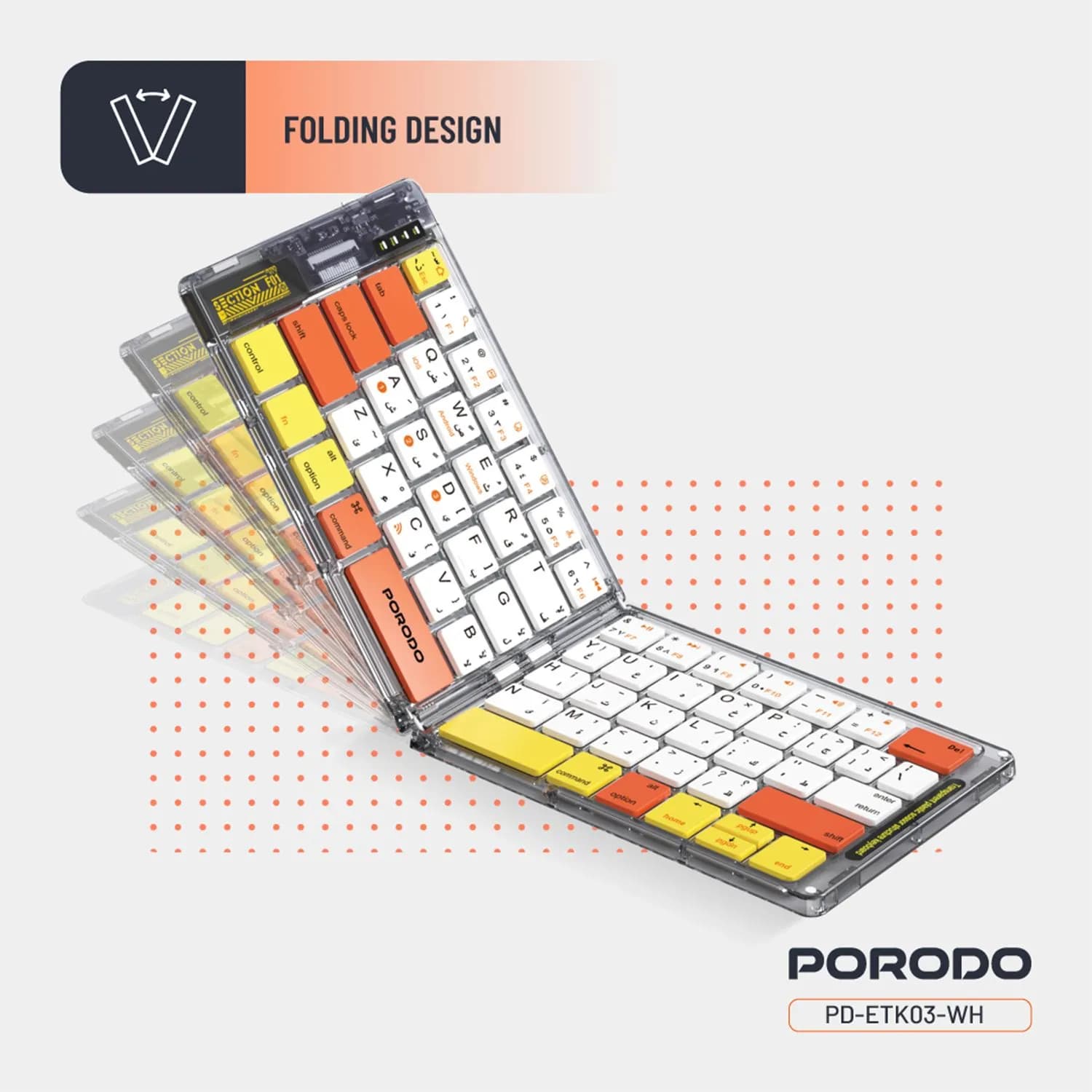 کیبورد بی‌سیم تاشو پرودو Crystal Shell Porodo Crystal Shell Wireless Foldable Keyboard — تصویر ۴