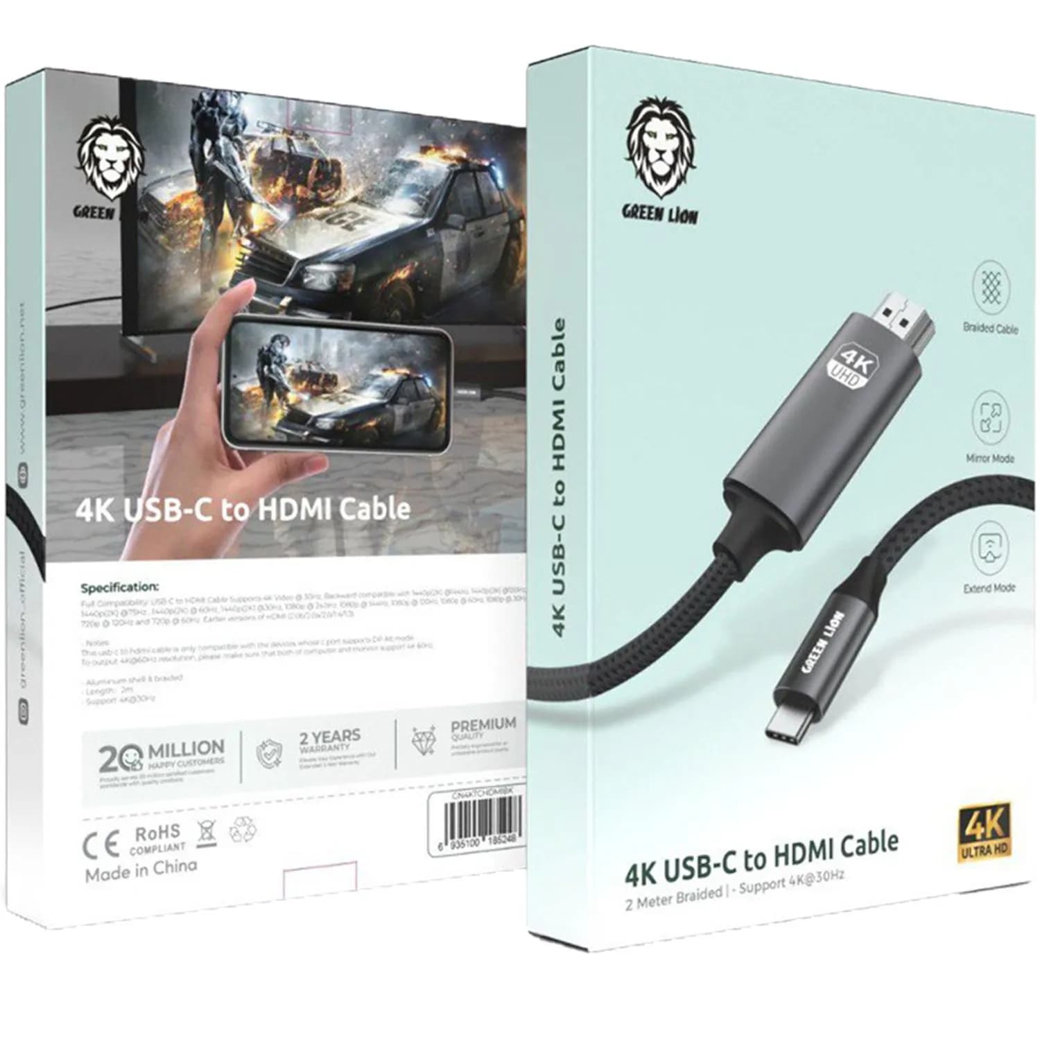 کابل تبدیل USB-C به HDMI گرین لاین 4K طول 2 متر 4K USB-C to HDMI — تصویر ۲