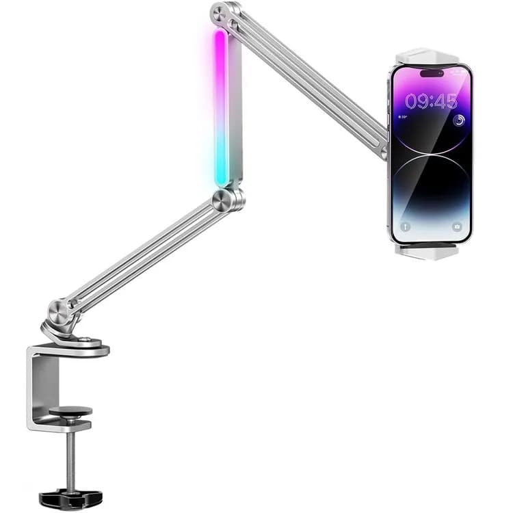 پایه نگهدارنده موبایل و تبلت پرودو مدل PD-LFST051 با بازوی متحرک و نور RGB | Porodo PD-LFST051 Multi-Joint Desk Mount