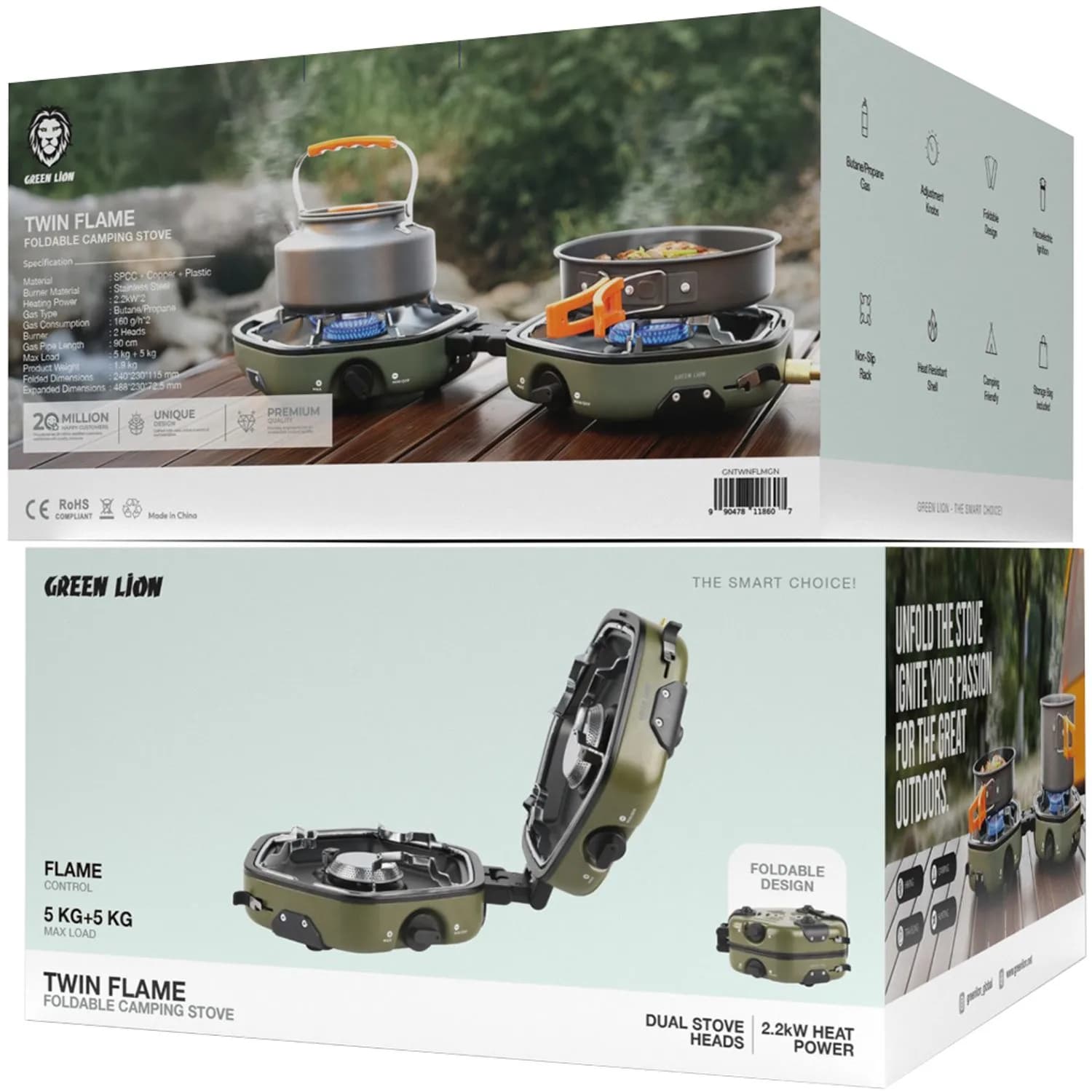 اجاق کمپینگ تاشو 2 شعله گرین لاین | Green Lion Twin Flame Foldable Camping Stove — تصویر ۲