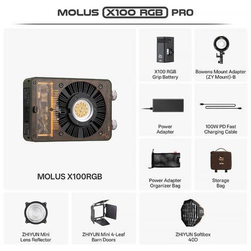 نور ثابت ژیون Zhiyun MOLUS X100 RGB Pocket Light Pro Kit — تصویر ۵