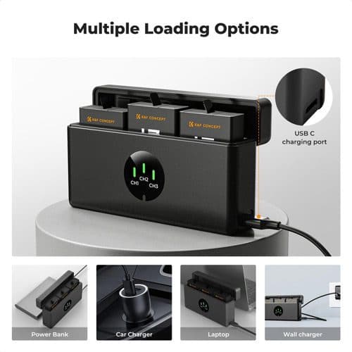 باتری و شارژر سه تایی گوپرو 13 کی اند اف K&F Concept GoPro Hero 13 Battery Charger — تصویر ۲