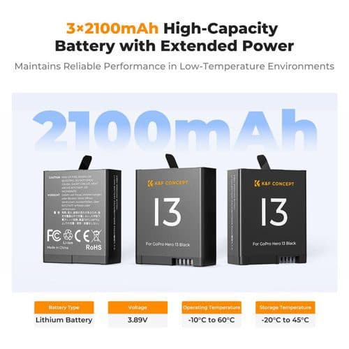 باتری و شارژر سه تایی گوپرو 13 کی اند اف K&F Concept GoPro Hero 13 Battery Charger — تصویر ۳