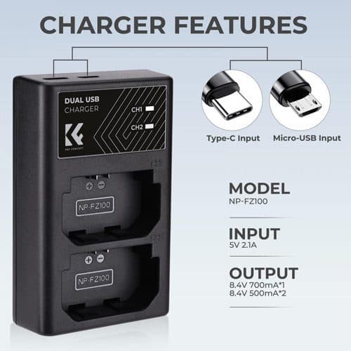 شارژر دوتایی سونی کی اند اف K&F NP-FZ100 Battery Charger — تصویر ۳