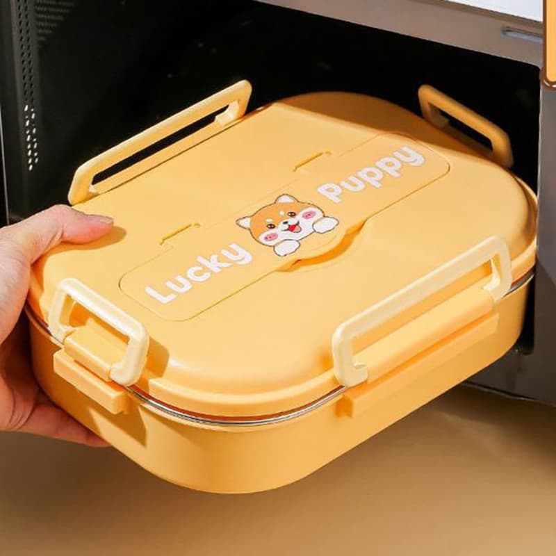 لانچ باکس و ظرف غذا استیل همراه با کیف گرم نگهدار طرح LUCKY PUPPY — تصویر ۴