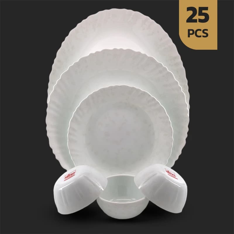 سرویس 25 پارچه اپال طرح 28008-متال سفید