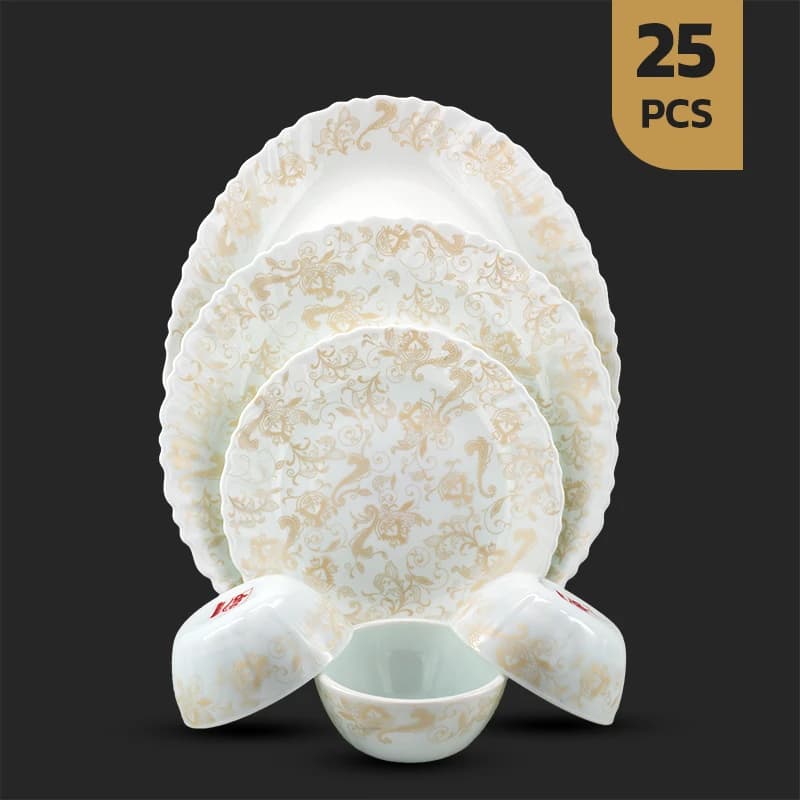 سرویس 25 پارچه اپال طرح 28007-کرم