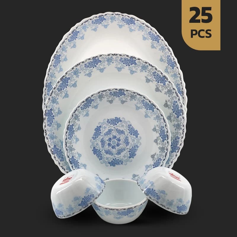 سرویس 25 پارچه اپال طرح 28006-آبی