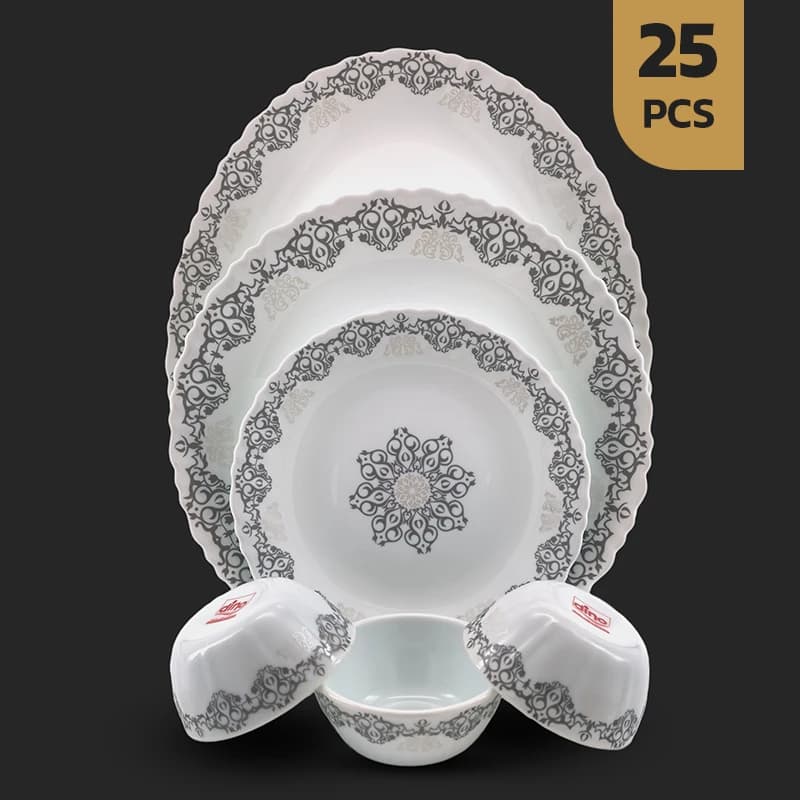 سرویس 25 پارچه اپال طرح 28005-خاکستری-متال-سفید
