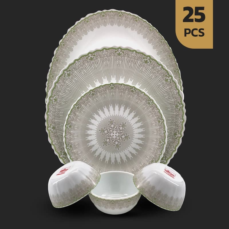 سرویس 25 پارچه اپال طرح 28003-سبز-خاکستری