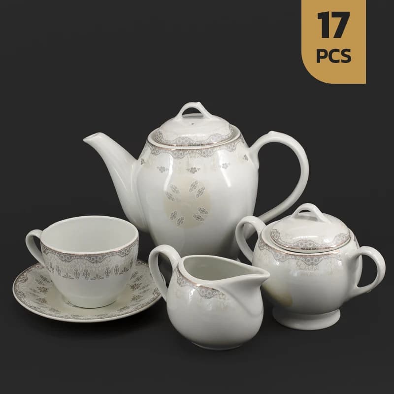 سرویس چای خوری 17 پارچه چینی مقصود طرح زینا