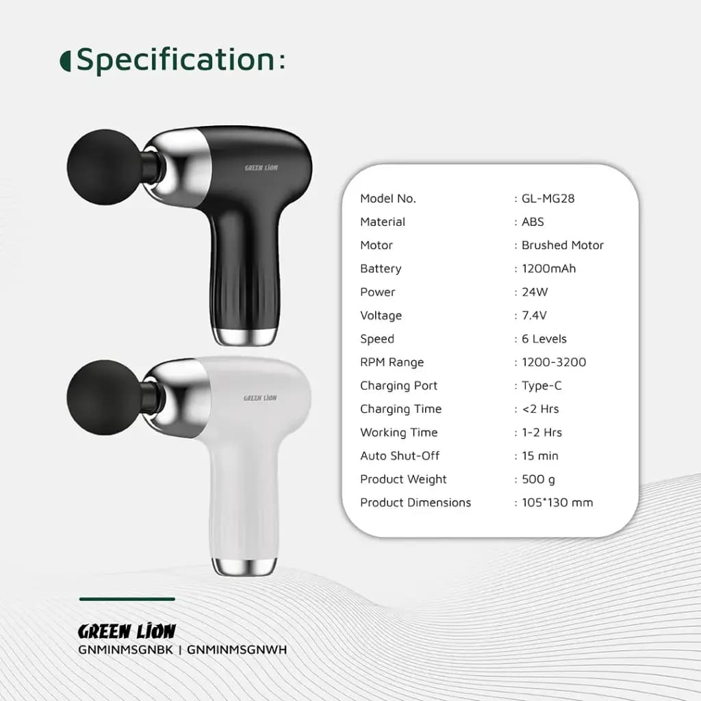 ماساژور تفنگی مینی مدل گرین لاین Green Lion Mini Massage Gun 6 Speed Levels — تصویر ۳