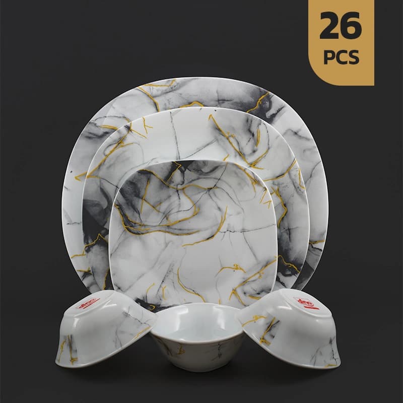 سرویس 26 پارچه اپال طرح مربع گلدن استون