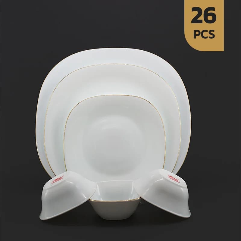 سرویس 26 پارچه اپال طرح لب طلا چهارگوش