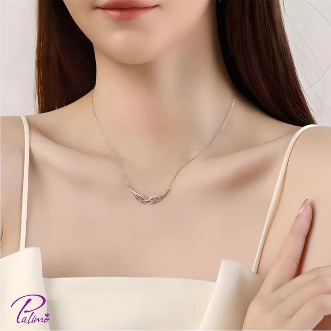 گردنبند نقره بال کد N2078 با روکش طلای سفید — تصویر ۵