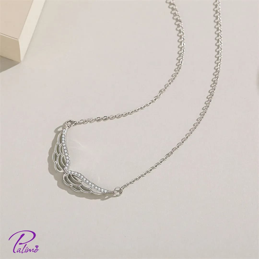 گردنبند نقره بال کد N2078 با روکش طلای سفید — تصویر ۴