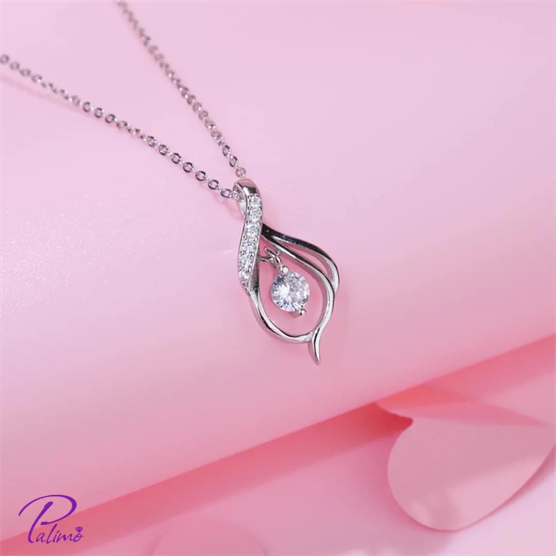 گردنبند نقره اشک کد N2077 با روکش طلای سفید — تصویر ۳