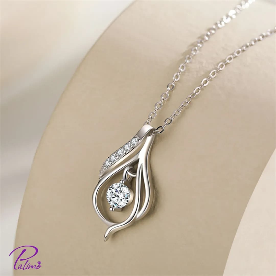 گردنبند نقره اشک کد N2077 با روکش طلای سفید — تصویر ۵