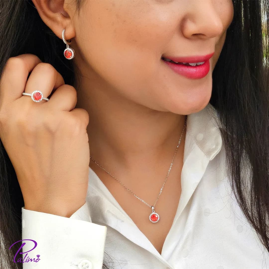 سرویس نقره جواهر قرمز کد S2082 با روکش طلای سفید — تصویر ۲