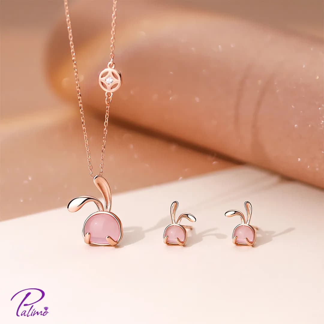 نیم ست نقره خرگوش کد H2151 با روکش طلای رزگلد — تصویر ۴