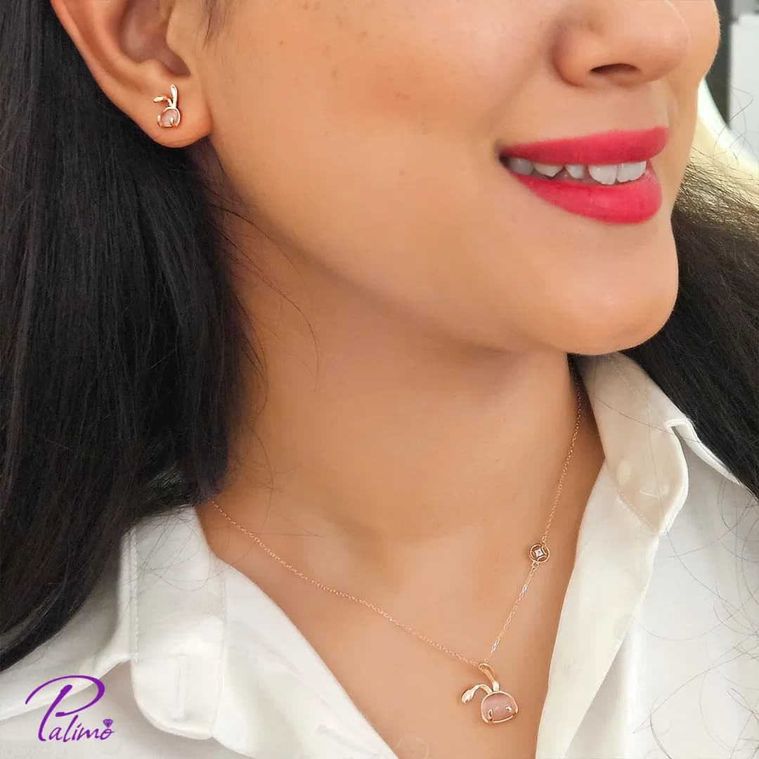 نیم ست نقره خرگوش کد H2151 با روکش طلای رزگلد — تصویر ۳