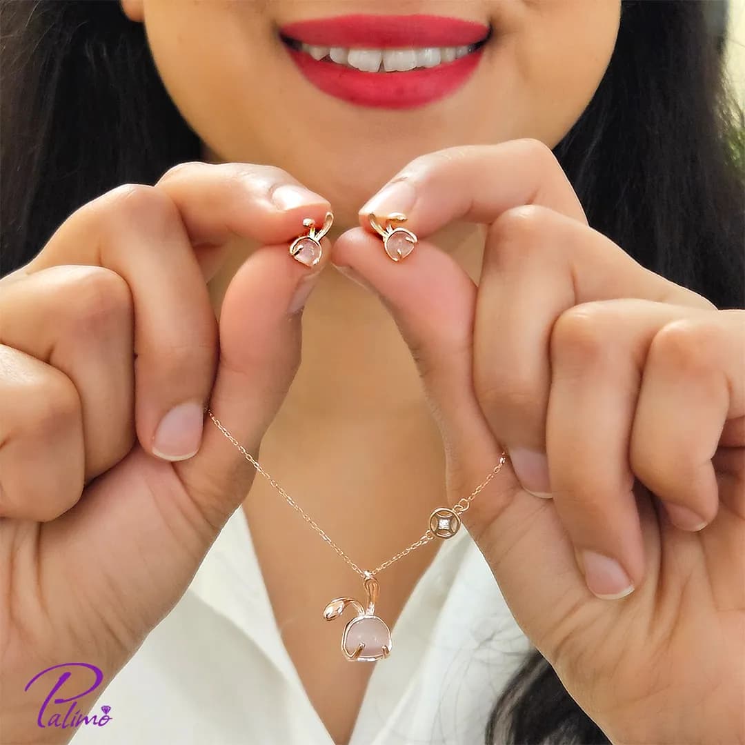 نیم ست نقره خرگوش کد H2151 با روکش طلای رزگلد — تصویر ۲