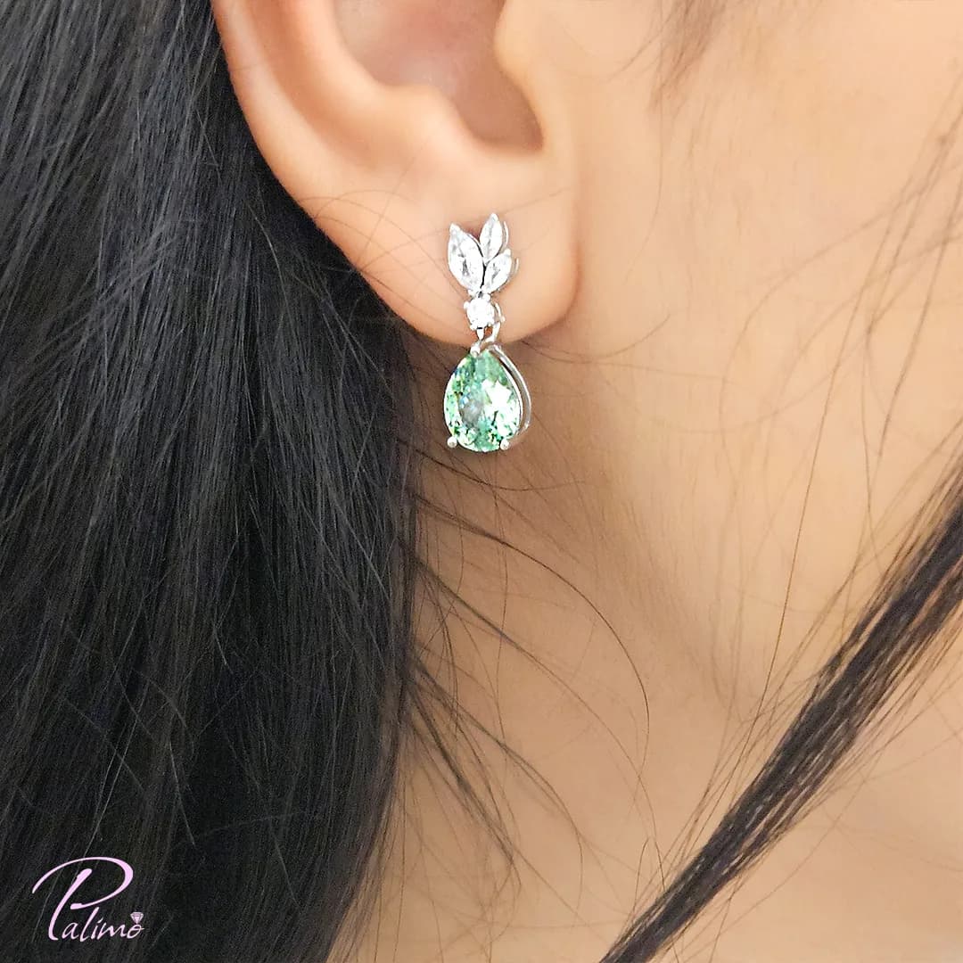 نیم ست نقره جواهری سبز کد H2146 با روکش طلای سفید — تصویر ۷