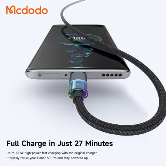 کابل شارژ سریع USB به تایپ سی 100وات 6 آمپر مک دودو مدل MCDODO CA-8180 طول 1.2متر — تصویر ۸