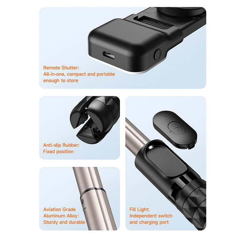 مونوپاد و سه پایه رینگ لایت مک دودو مدل MCDODO SS-1781 Selfie Stick Bluetooth Remote Control Tripod — تصویر ۳