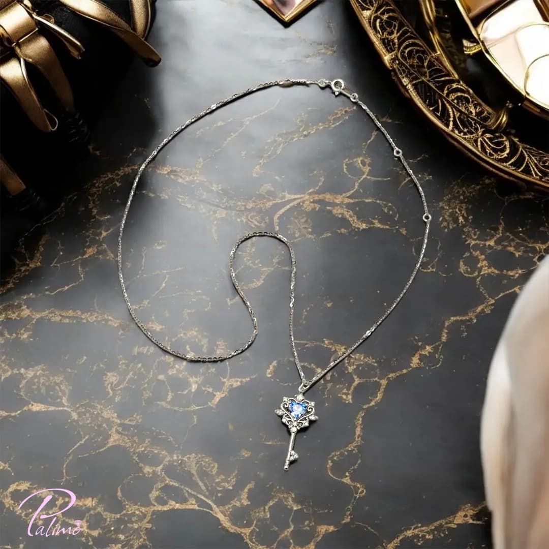 گردنبند نقره کلید قلب N2210 با روکش طلای سفید — تصویر ۸