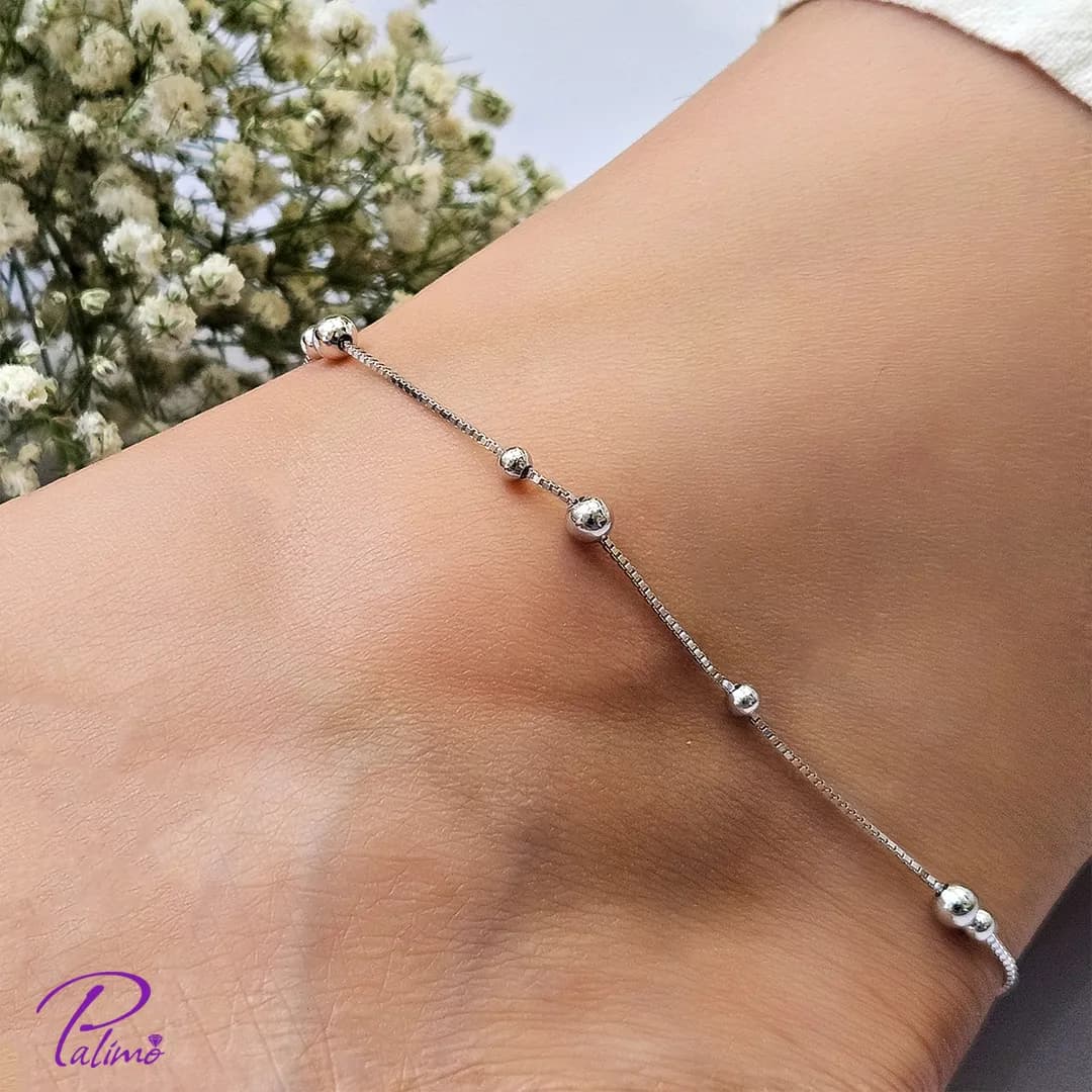 پابند نقره گوی تیفانی B2207 با روکش طلای سفید — تصویر ۳