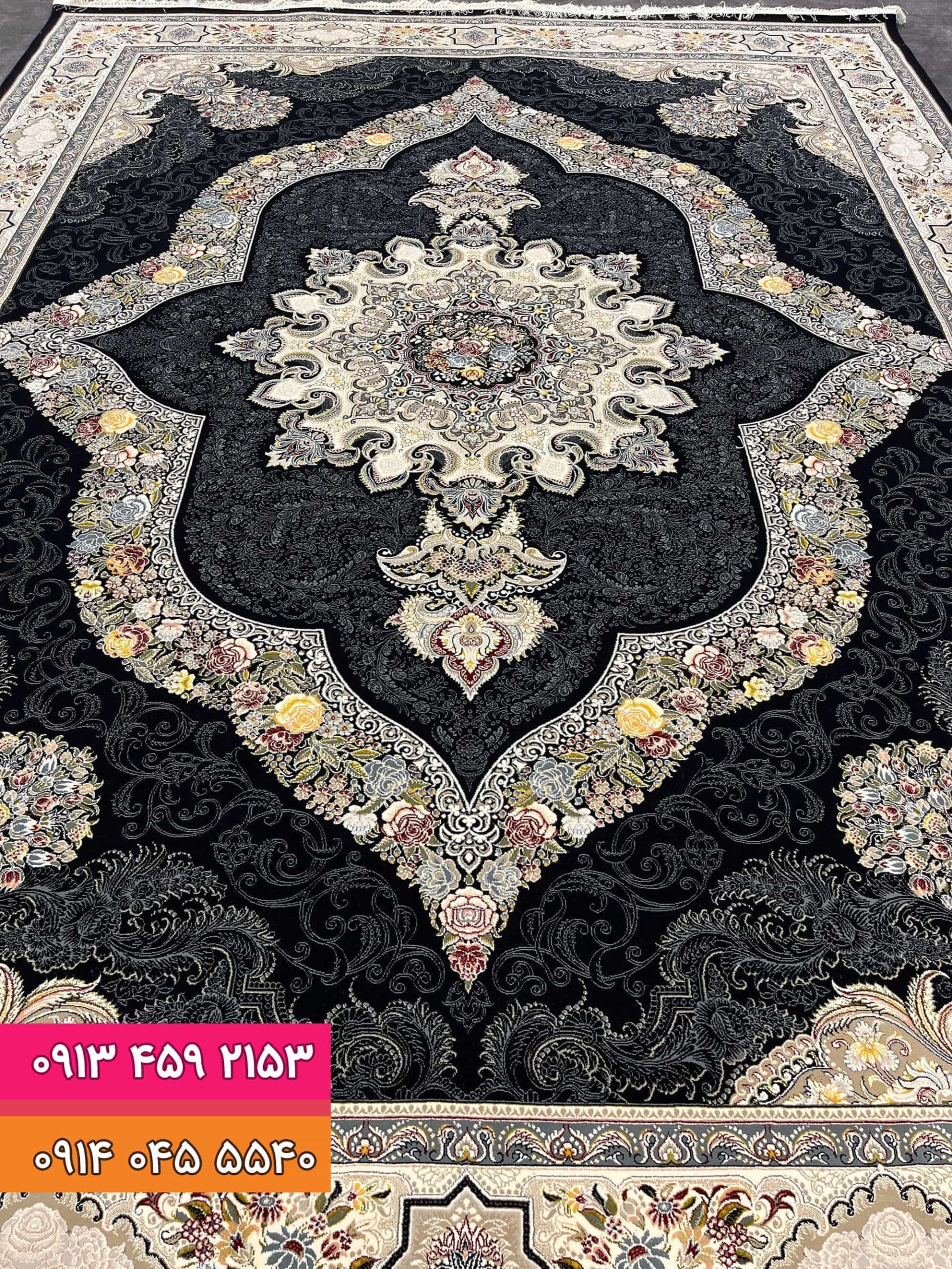 فرش طرح کارینا زمینه سرمه‌ای — تصویر ۲