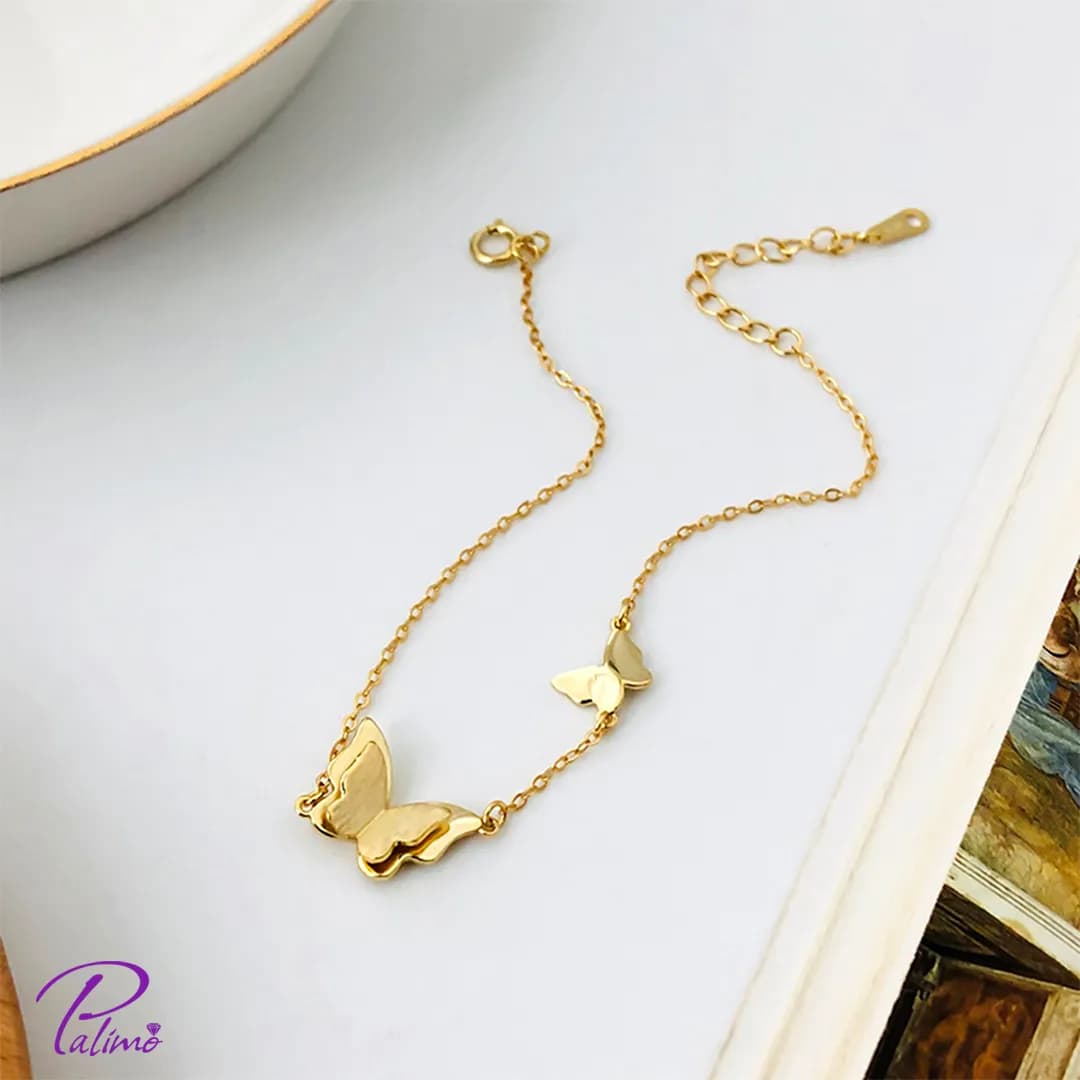 دستبند نقره مدل پروانه B2203 با روکش طلای 18 عیار — تصویر ۵