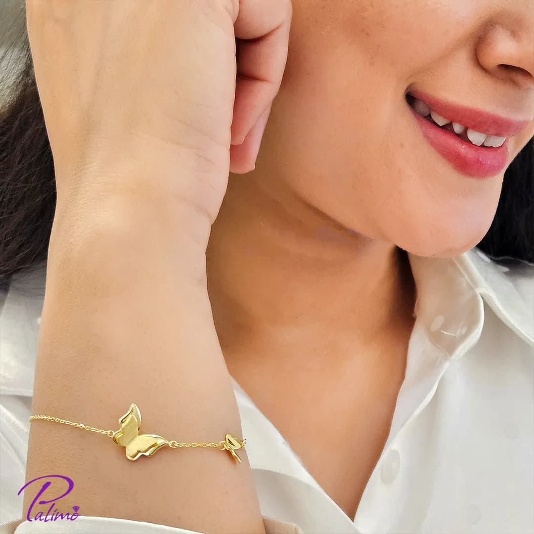دستبند نقره مدل پروانه B2203 با روکش طلای 18 عیار — تصویر ۲