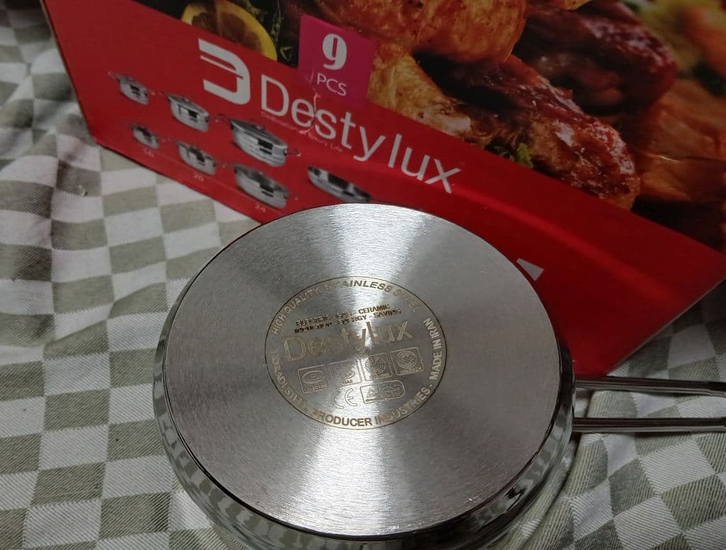 سرویس قابلمه استیل 9 پارچه دسته استیل براق دستی لوکس Destylux — تصویر ۲